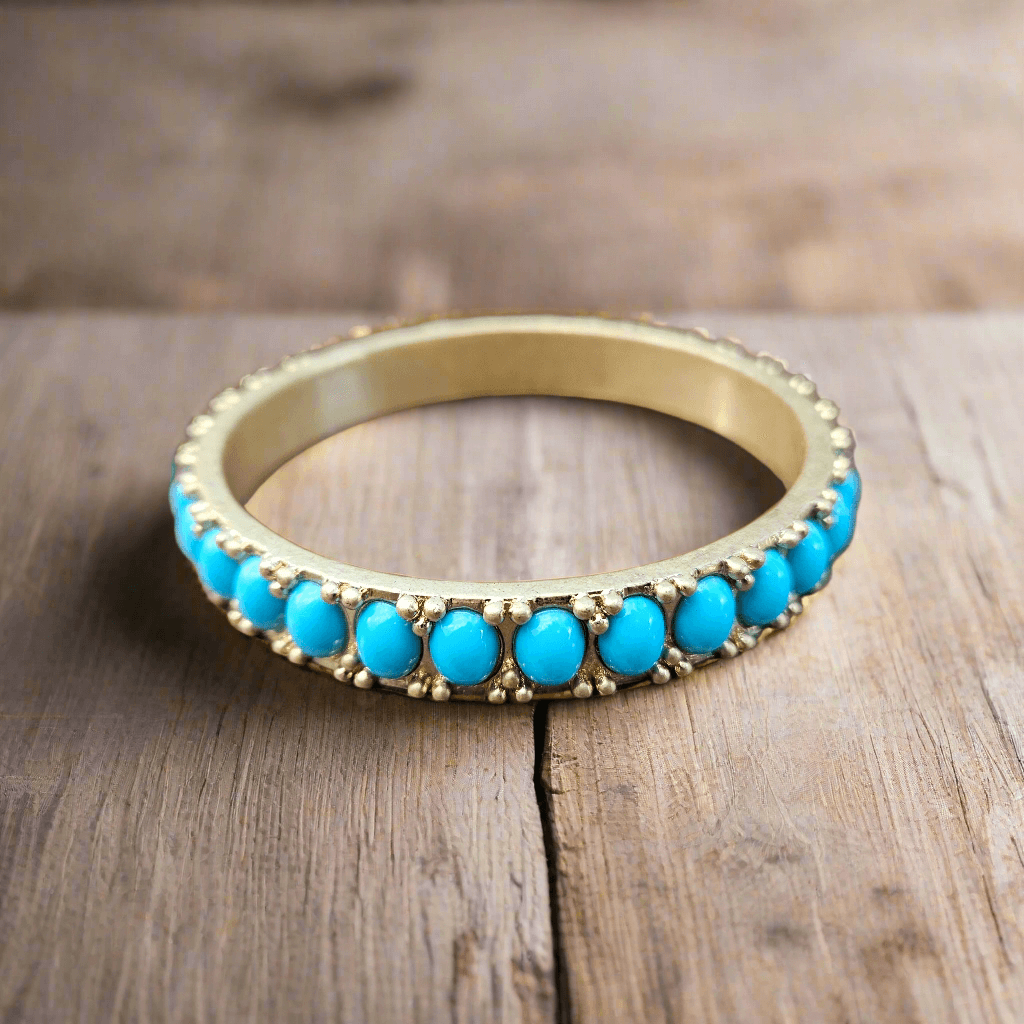 Vintage Brass And Turquoise Cabochon Bangle 80s High Fashion