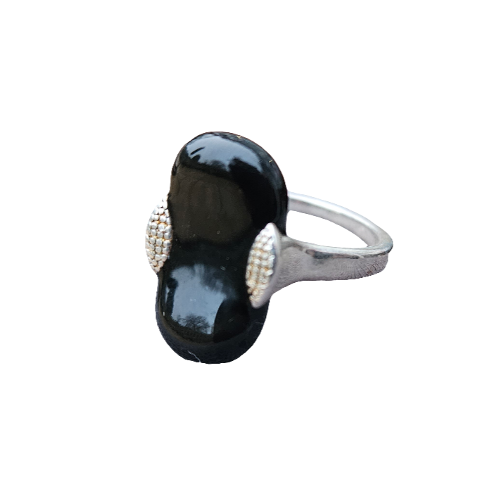 925 Sterling Silver Ring Black Jellybean Jewellery Modern Jewelry Size 8 UK P 1/2