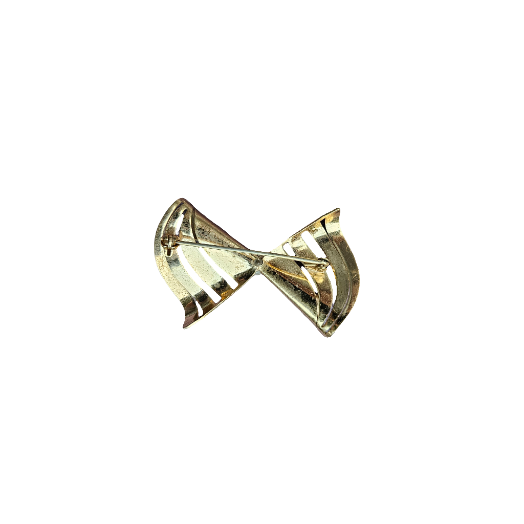 Gold Bow Pearl Brooch Pin Vintage Designer Fashion Jewellery