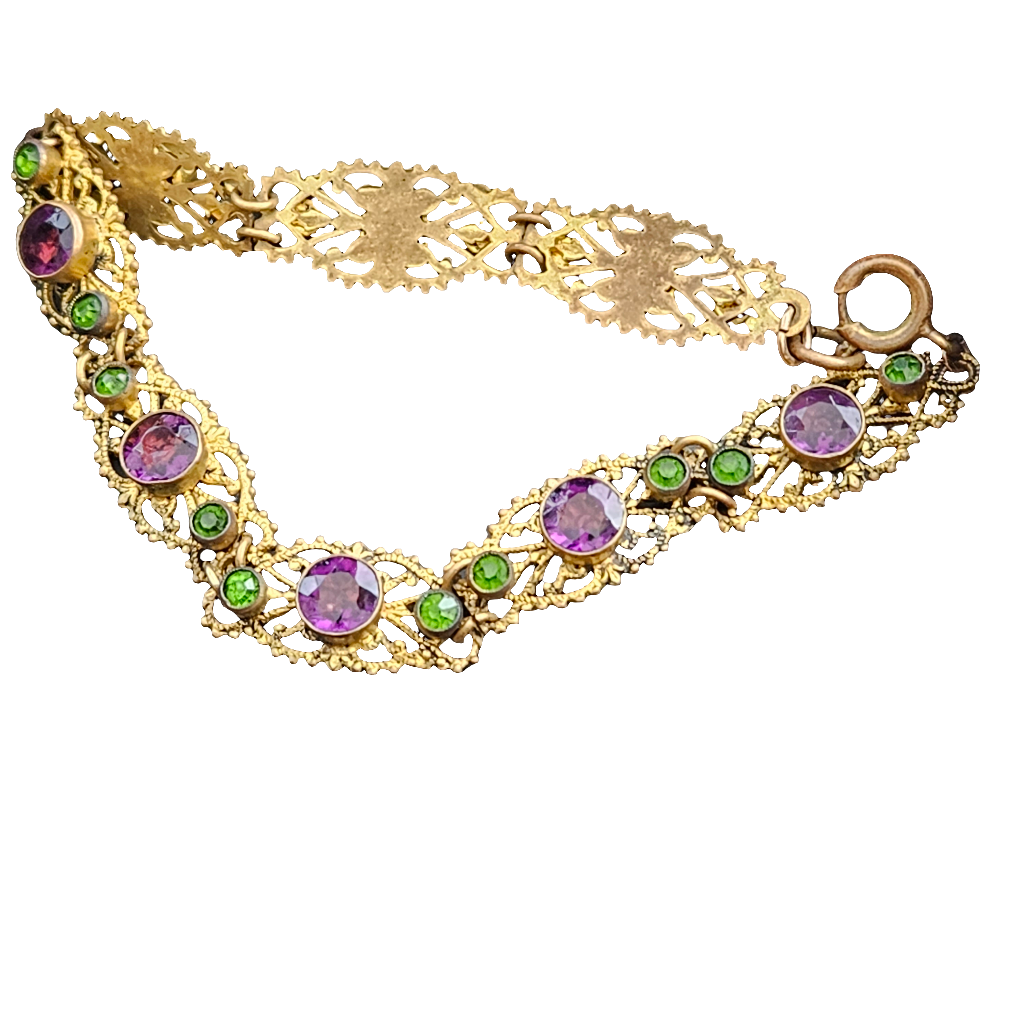 Antique Bracelet Amethyst Emerald Glass Jewellery Jewelry