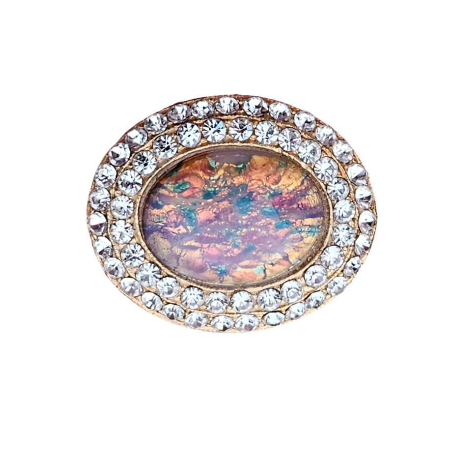 Faux Opal And Paste Brooch Vintage Glam Sparkly Diamante