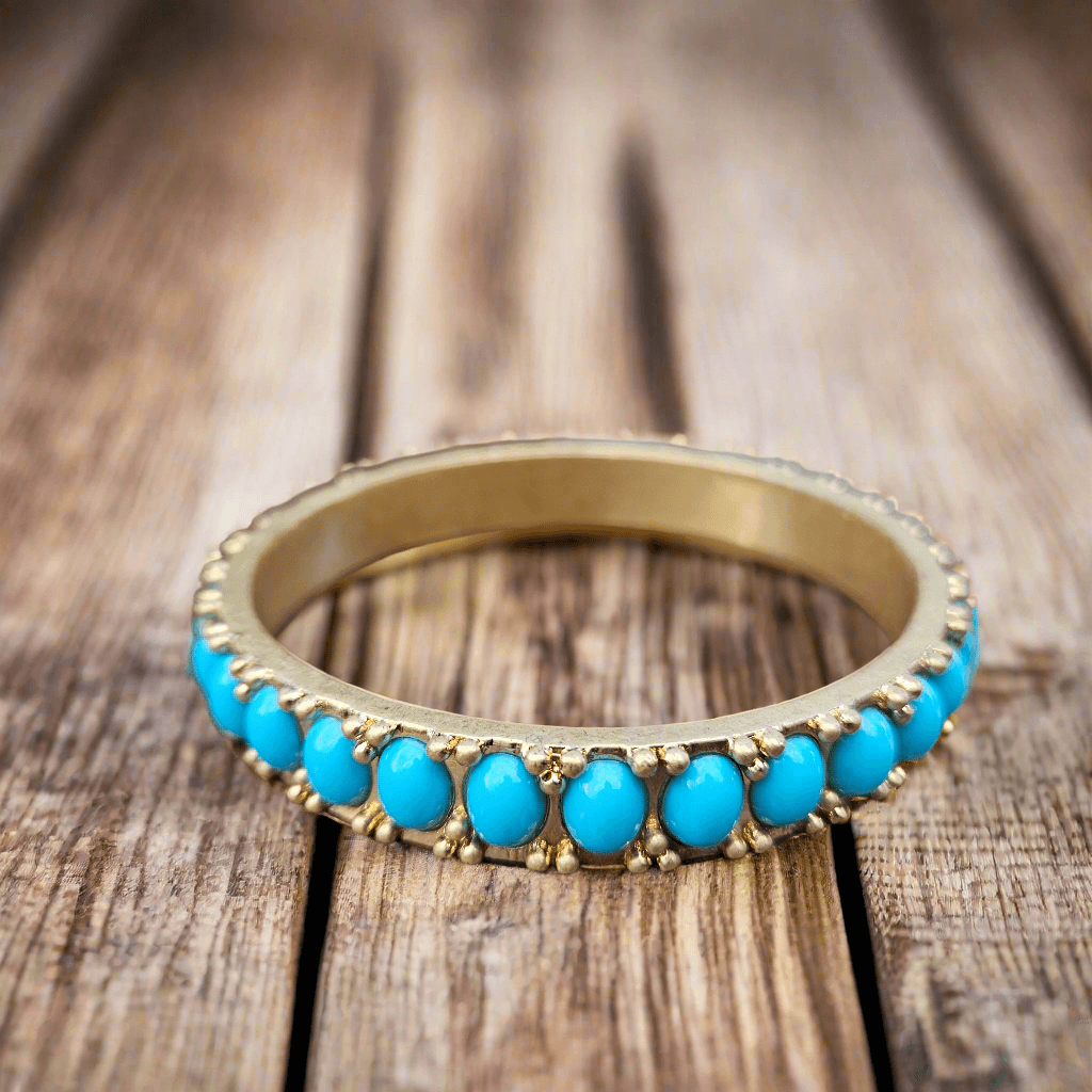 Vintage Brass And Turquoise Cabochon Bangle 80s High Fashion