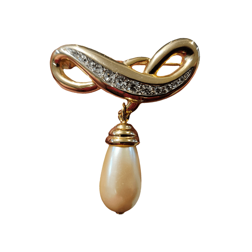 Pearl Drop Brooch Vintage Gold Crystal Pin Jewellery Accessories