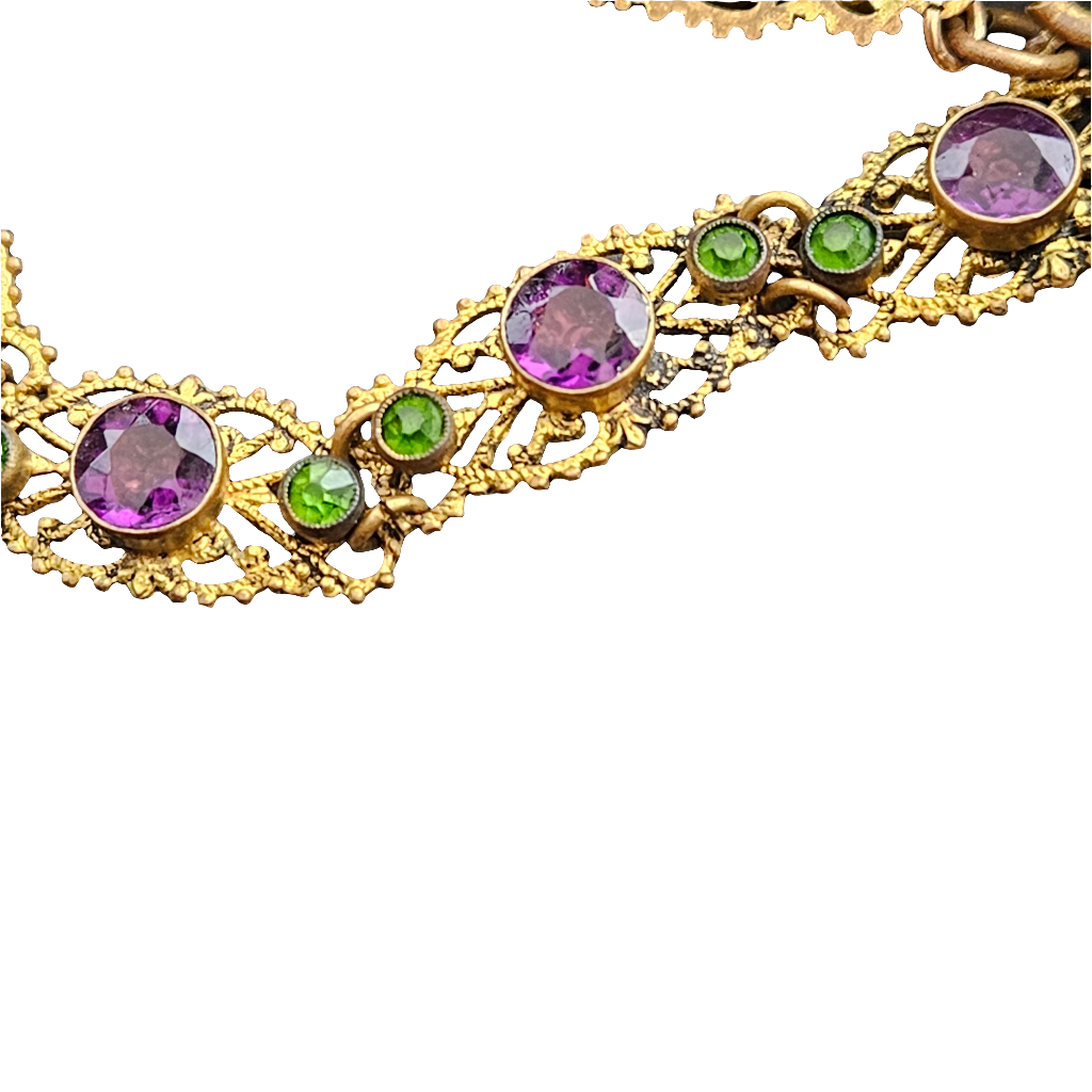 Antique Bracelet Amethyst Emerald Glass Jewellery Jewelry