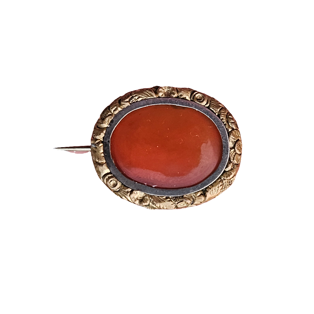 Antique Silver And Gold Gilt Carnelian Stone Brooch Pin Jewellery