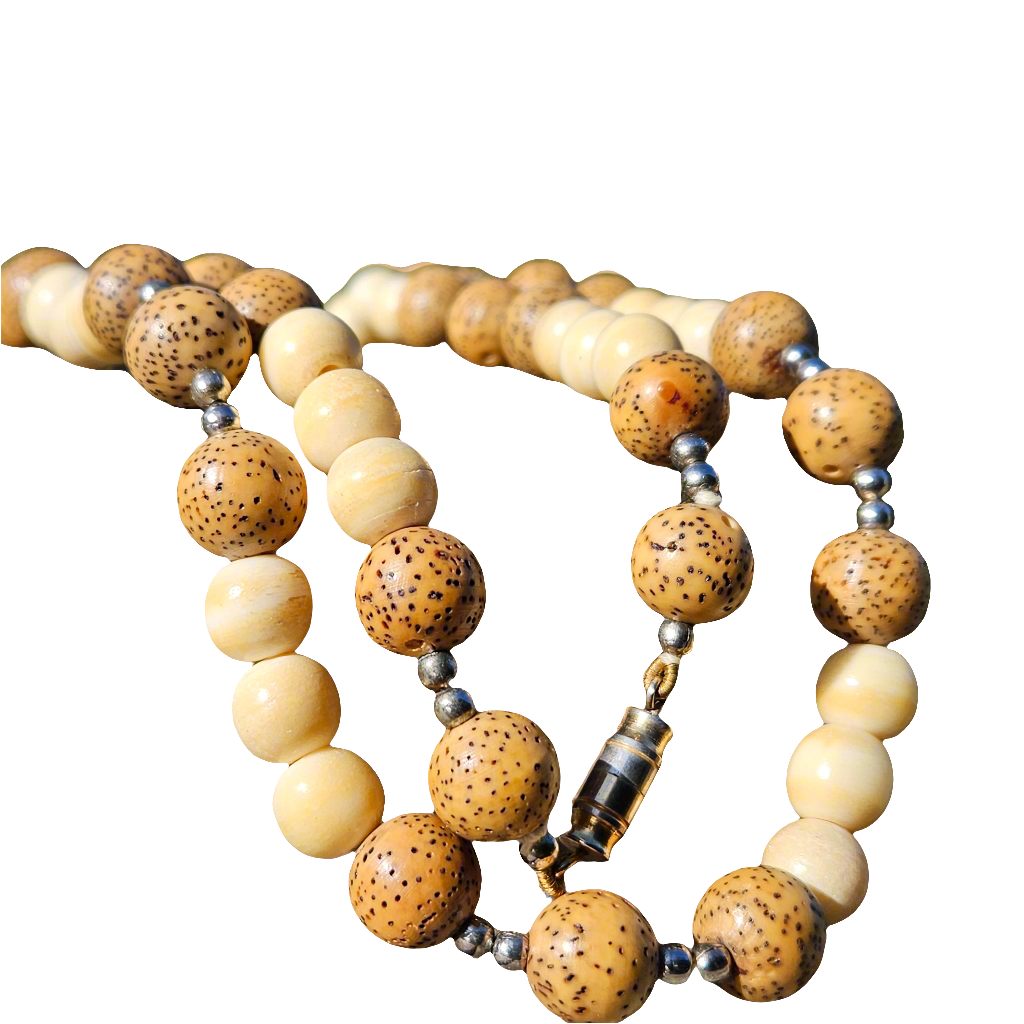 Bodhi Buddha Mala Beads Prayer Necklace Ivory Colour Bone Lotus Seed