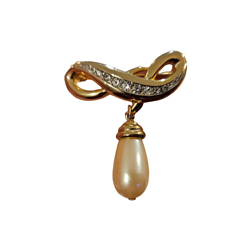 Pearl Drop Brooch Vintage Gold Crystal Pin Jewellery Accessories Gift Jewelry