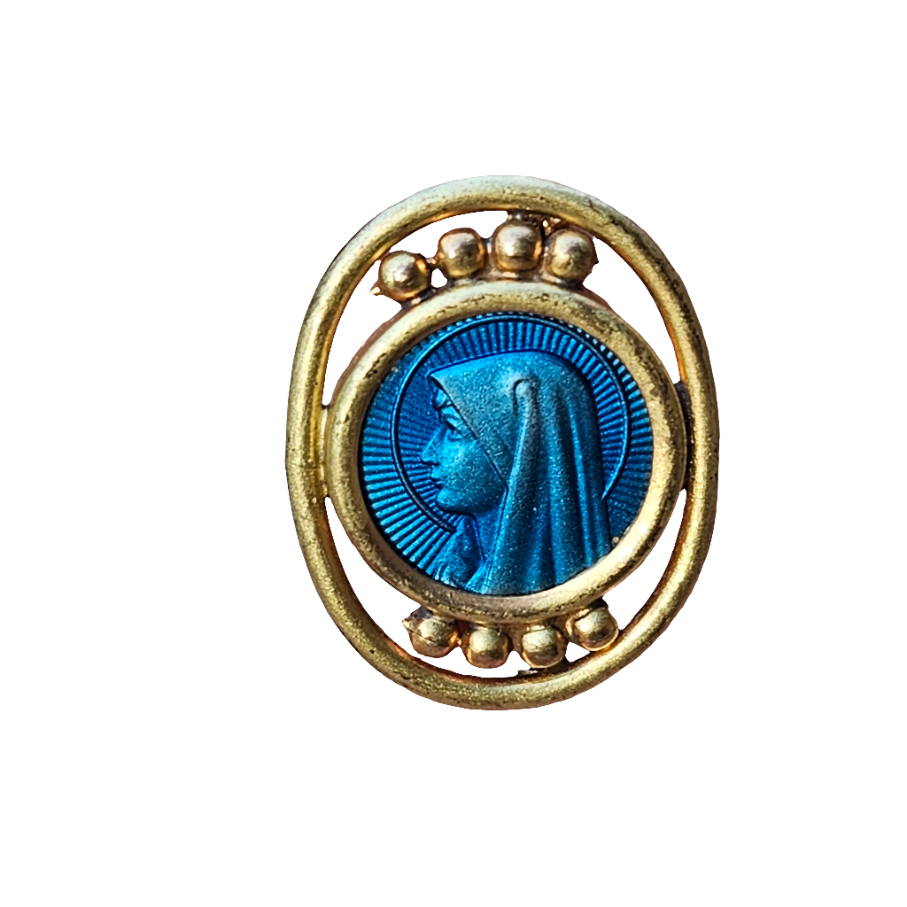 Mary Brooch Blue Old Vintage Religious Pin Jewellery Antique