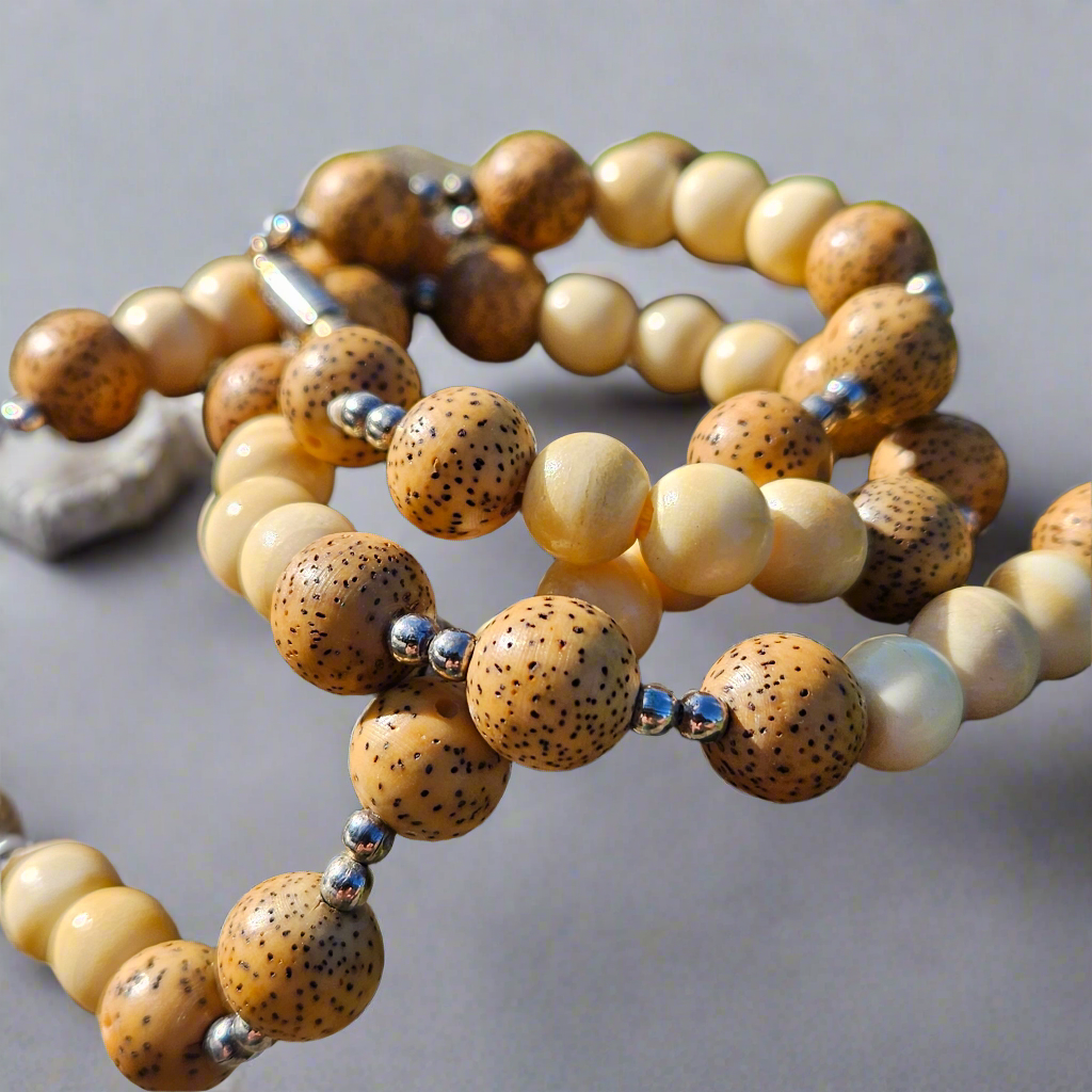 Bodhi Buddha Mala Beads Prayer Necklace Ivory Colour Bone Lotus Seed