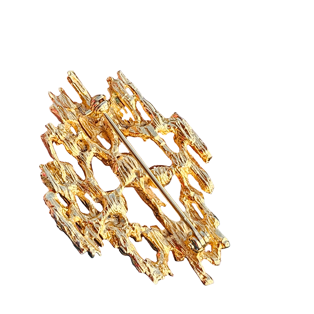 Brutalist Gold Tone Vintage Pearl Brooch Designer Jewellery Pin