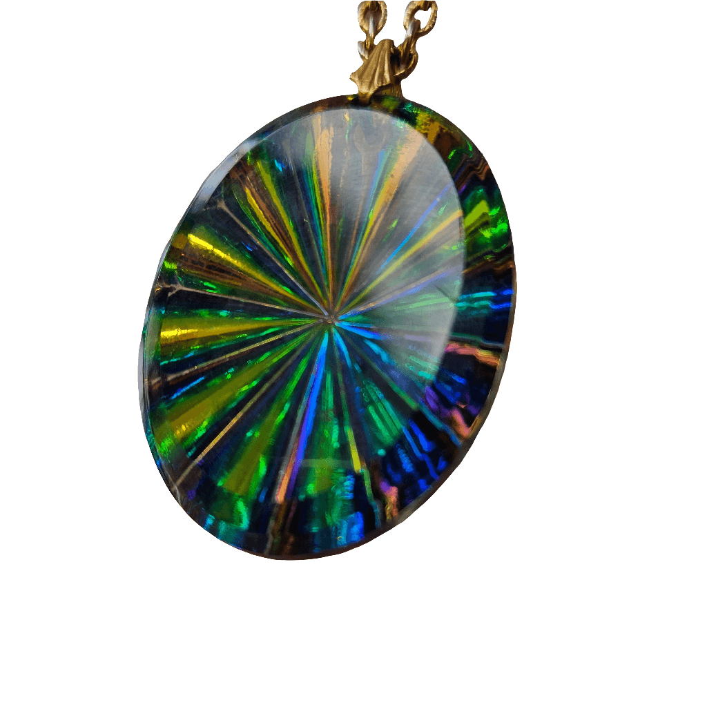Vintage Prism Necklace Multicolour Rainbow Glass Pendant 70s Jewellery