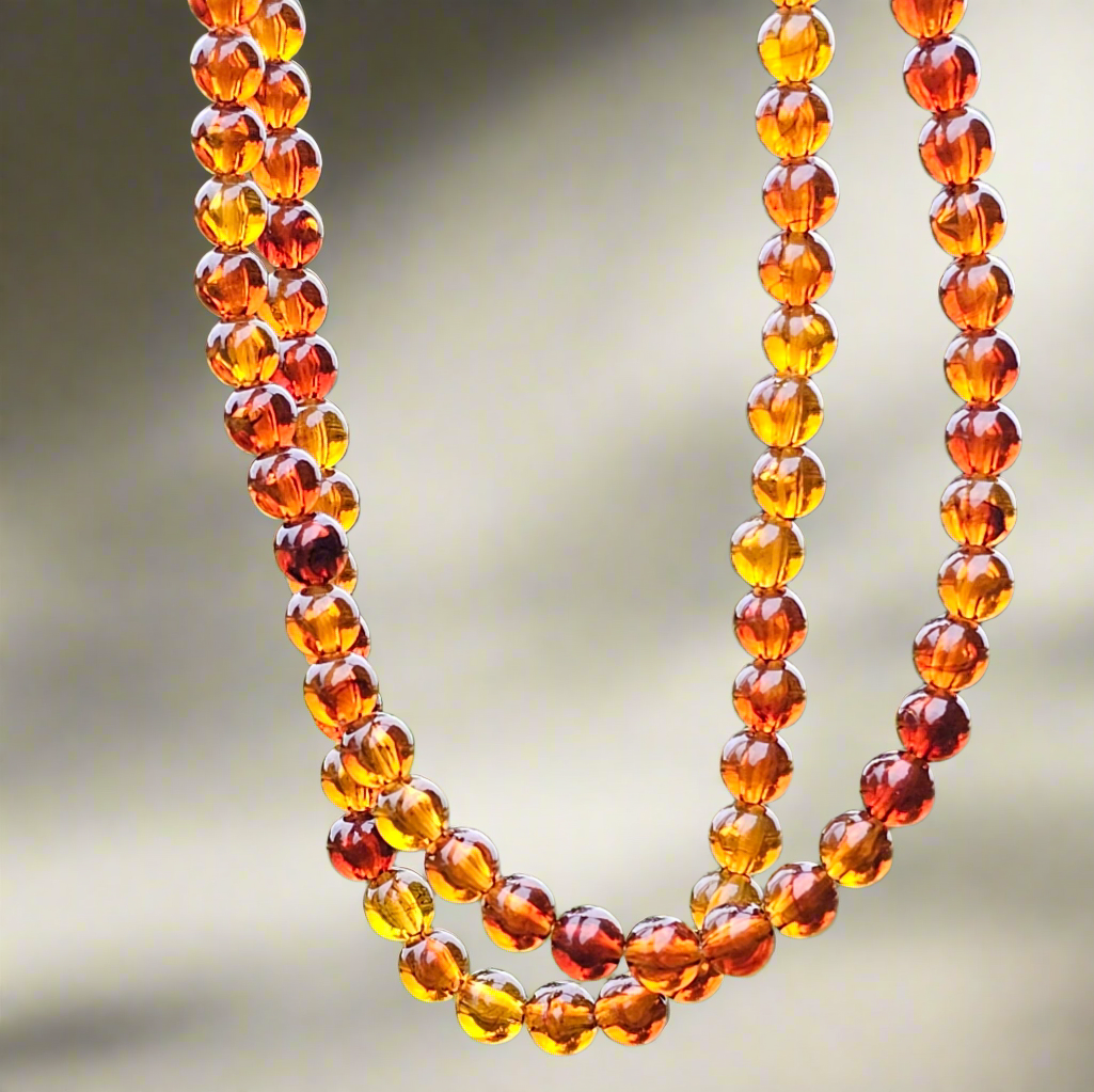 Pretty Faux Amber Beads Long Vintage Necklace