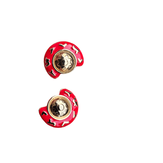 Red Enamel 80s Vintage Earrings Gold Jewellery Pierced Studs Retro