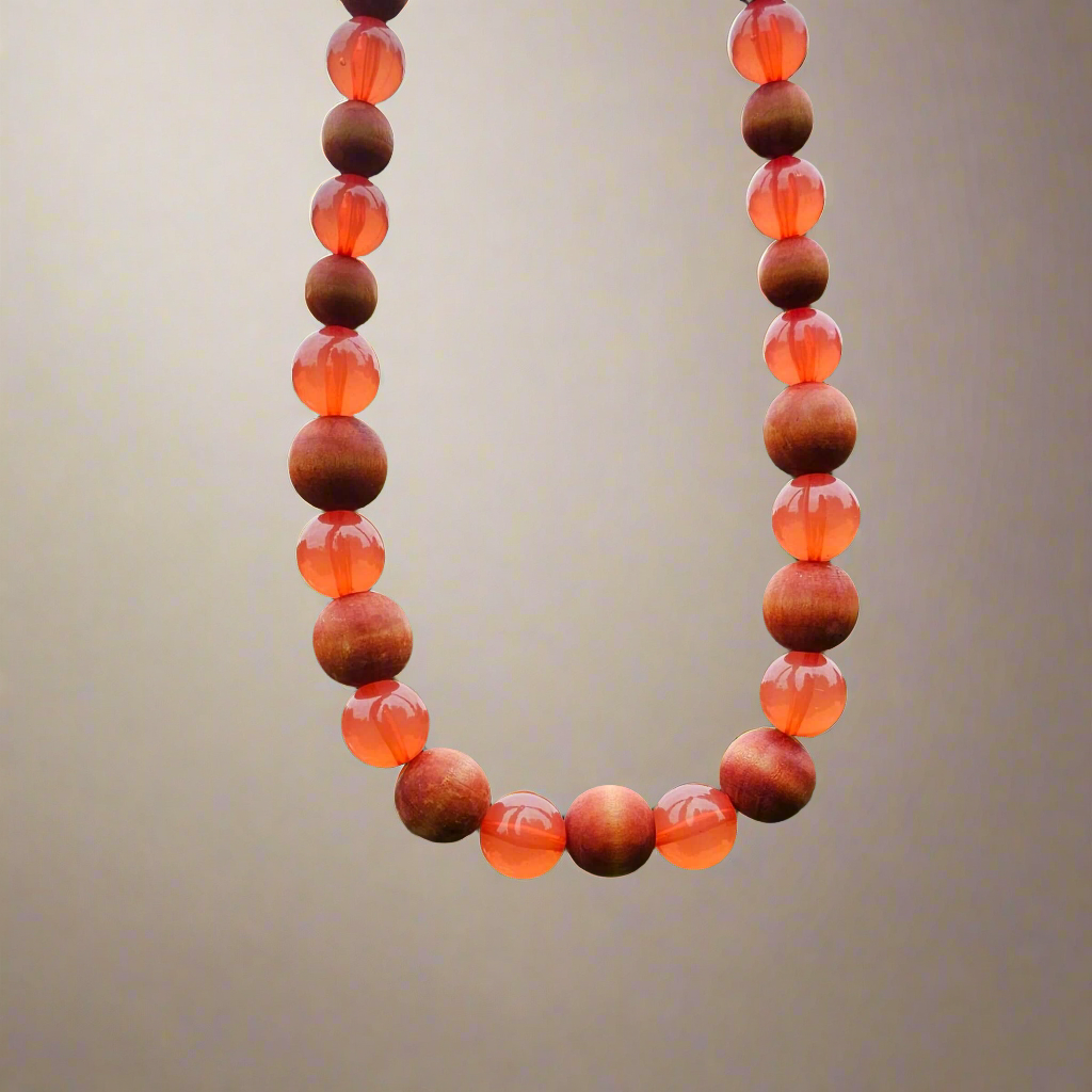 Faux Gemstone Beads Vintage Necklace Pink Orange Autumnal Jewellery Jewelry