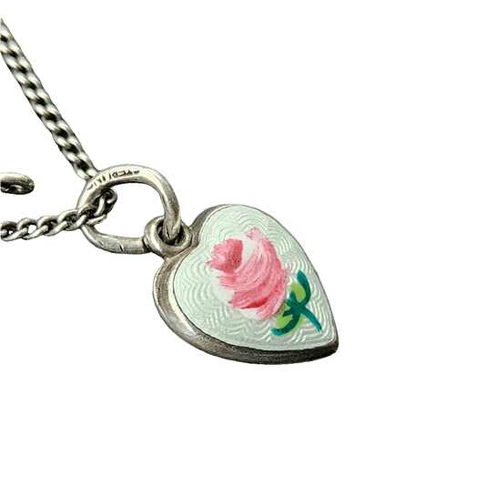 Hand Painted Sterling Silver Necklace Heart Pendant Cute Gift