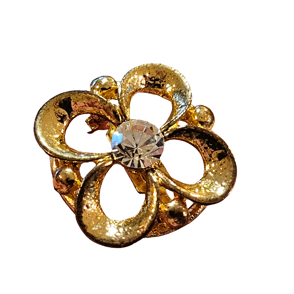 Beautiful Quatrefoil Crystal Brooch Pin Gold Vintage Jewellery