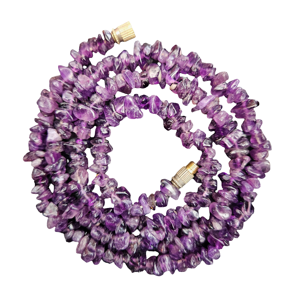 Long Amethyst Necklace Gemstone Chip Bead Vintage Jewellery Jewelry