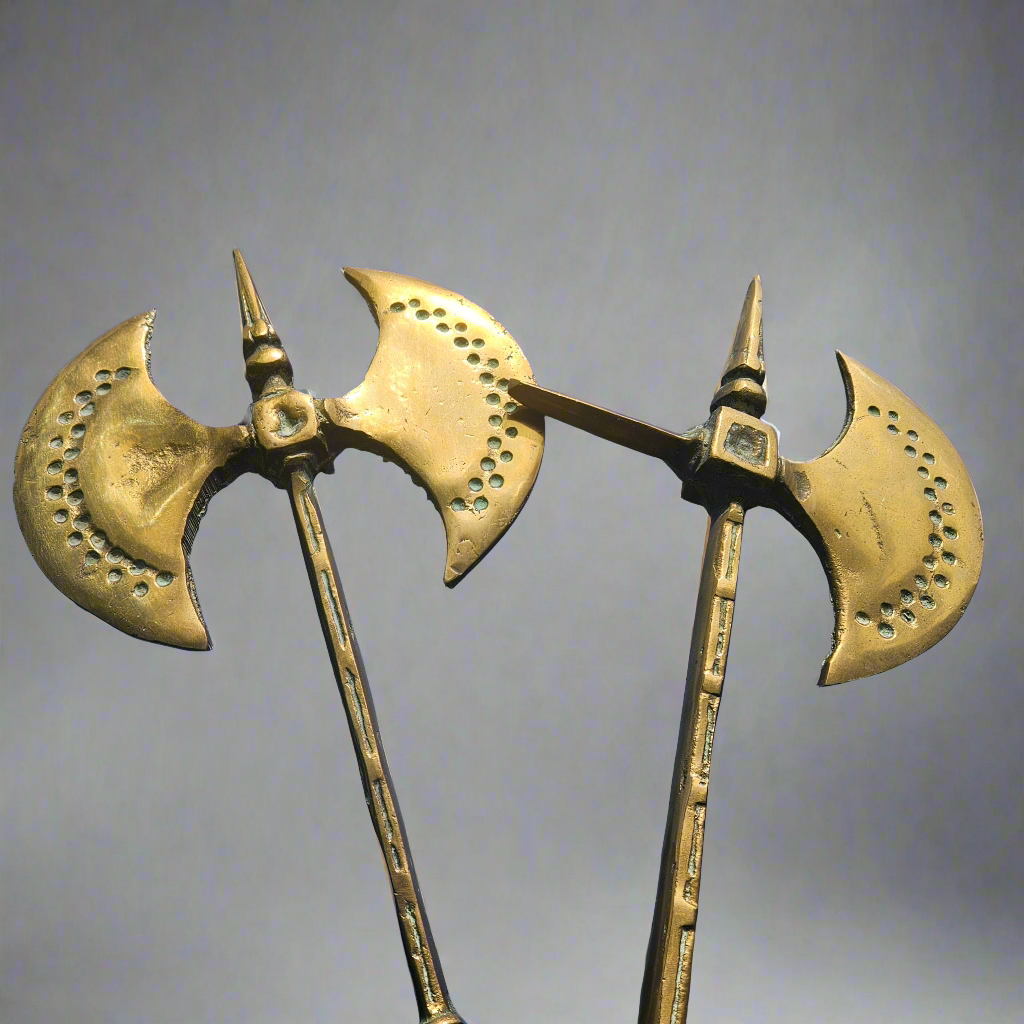 Pair Of Brass Battle Axes Antique Heavy Wall Decor Medieval Larp