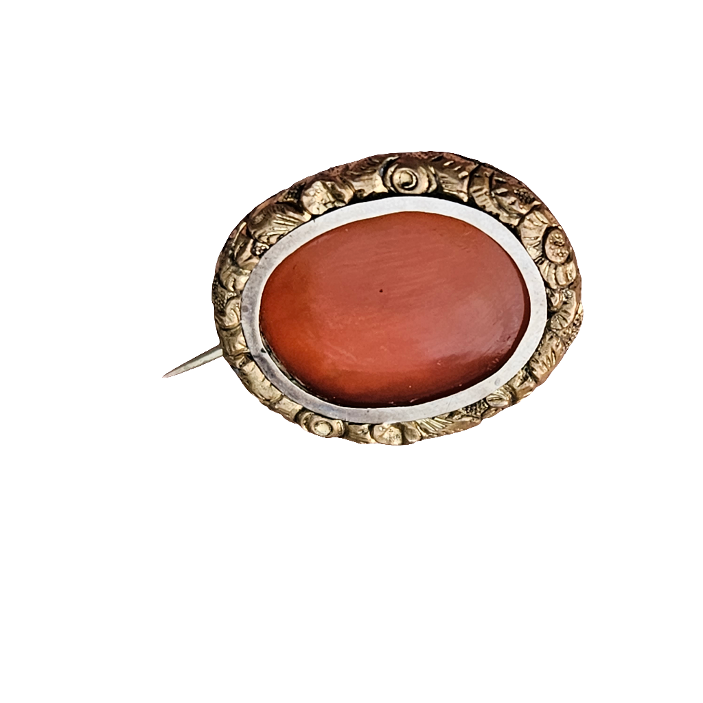 Antique Silver And Gold Gilt Carnelian Stone Brooch Pin Jewellery