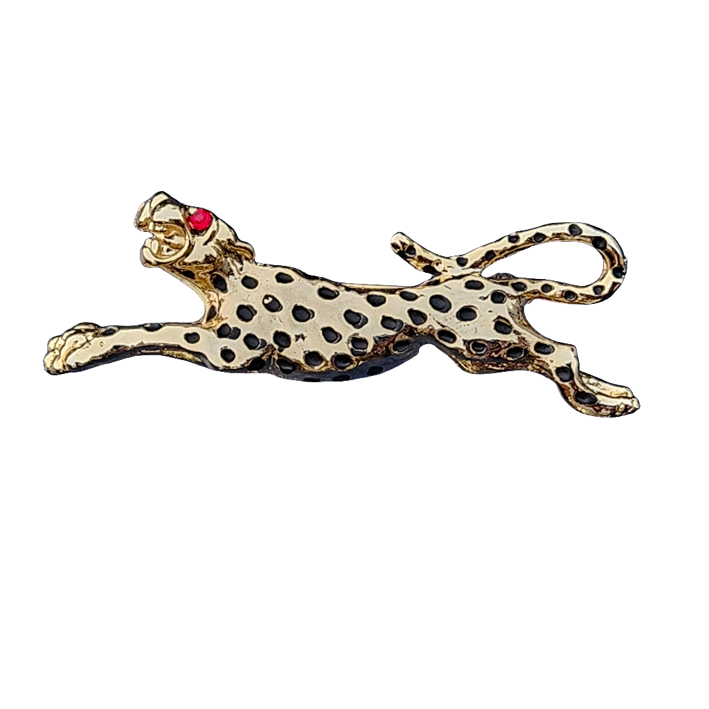 Glam 80s Leopard Brooch Gold Rhinestone Costume Jewellery Jewelry