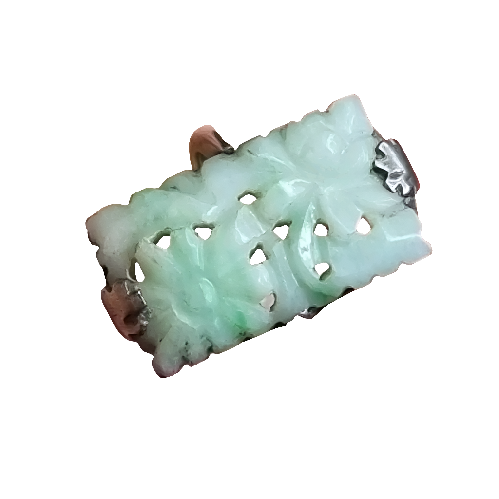 Carved Jade Ring Antique Silver Art Deco Chinese Jewellery Size M