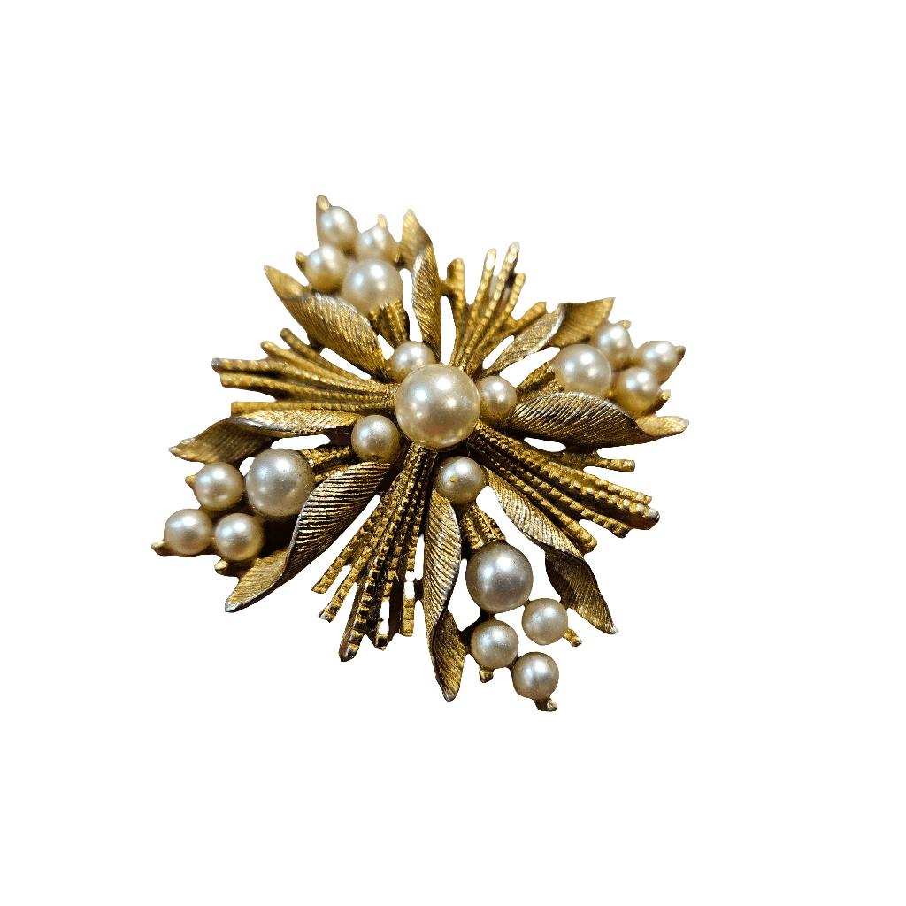 Lisner Brooch Matte Gold Tone Pearl Starburst Vintage Jewellery Jewelry