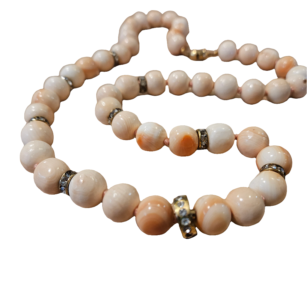 Stunning Jadeized Tridacna Shell Fossil Beaded Necklace Natural Carved Coral Jewellery