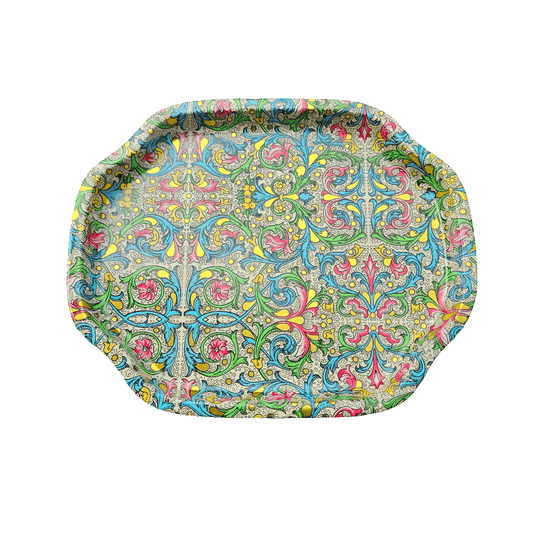 Bright Tin Tray Stunning Lithograph Pattern Vintage Kitsch Metal Tray