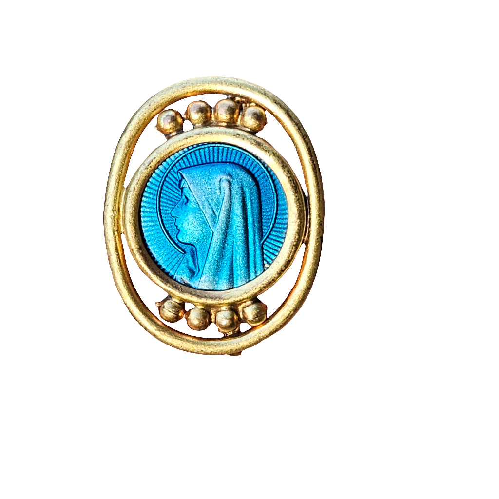 Mary Brooch Blue Old Vintage Religious Pin Jewellery Antique