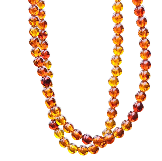 Pretty Faux Amber Beads Long Vintage Necklace