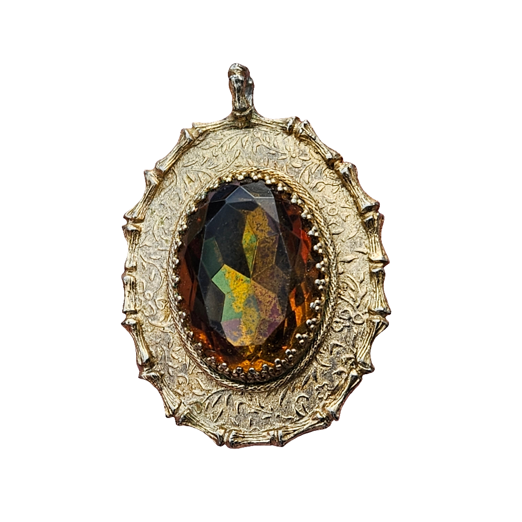 Large Sarah Coventry Pendant Goldtone Crystal Gem Costume Jewellery