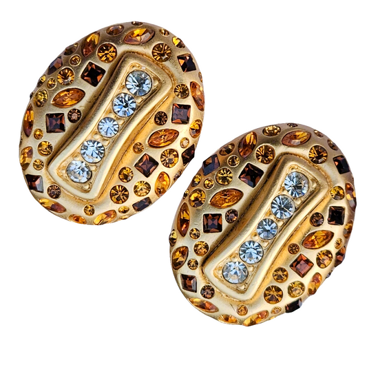 Swarovski Clip On Earrings Jewellers Collection Statement Matt Gold