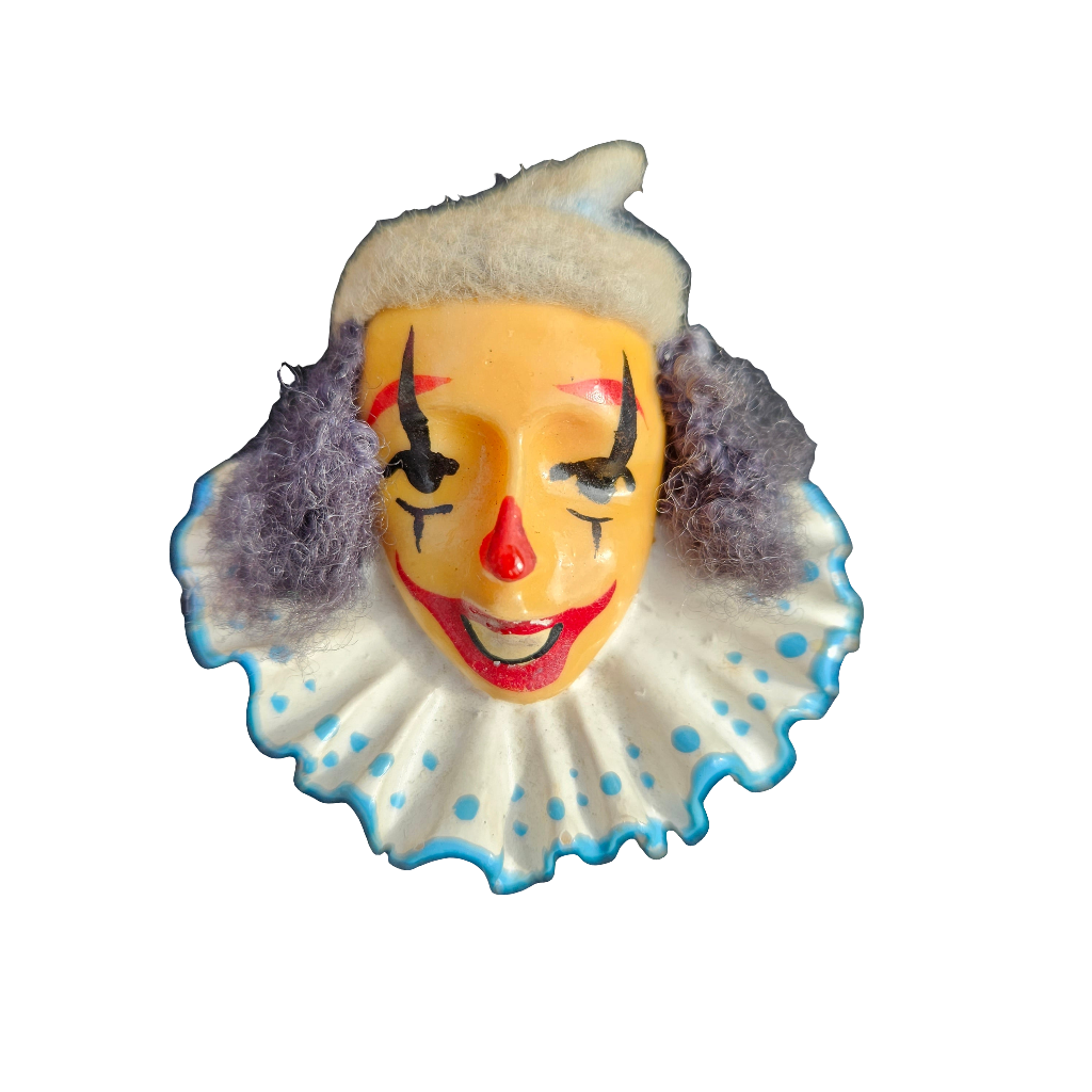 Amazing Clown Brooch Pierrot Plastic Vintage Pin Circus Fairground Jewellery