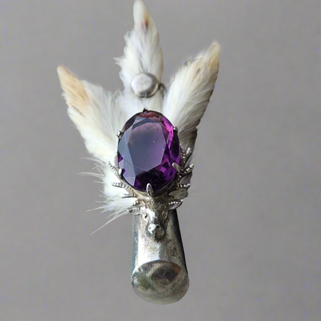 Ward Bros Lucky Grouse Foot Brooch Sterling Silver Amethyst