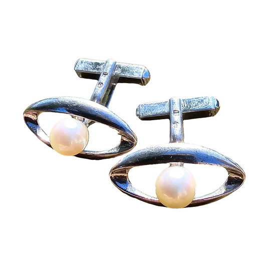 Amazing Mikimoto Pearl Cufflinks Sterling Silver Vintage