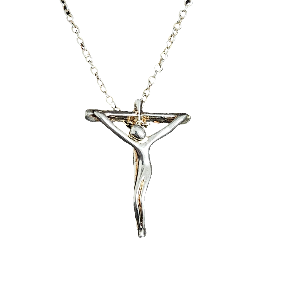 Sterling Silver Crucifix Cross Necklace Stylized Pendant 925 Religious Jewellery tiffany