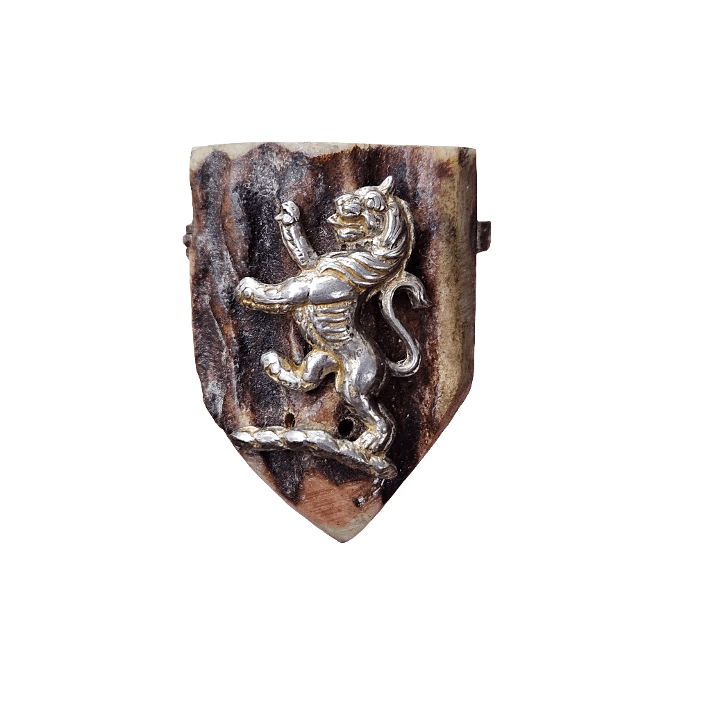 Scottish Antler Brooch Shield Lion Coat Of Arms Pin Antique Old Handmade