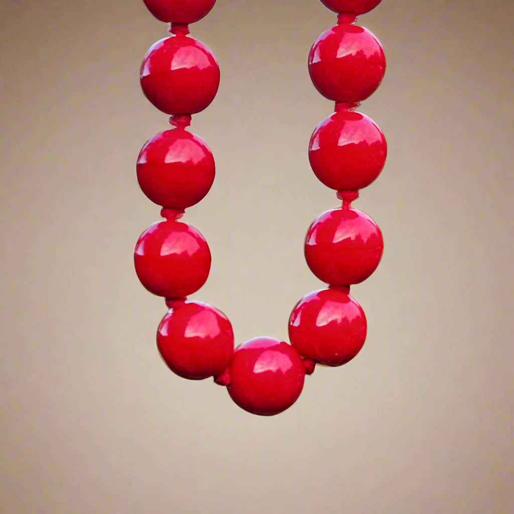 Red Glass Bead Necklace Screw Clasp Hand Knotted Beads