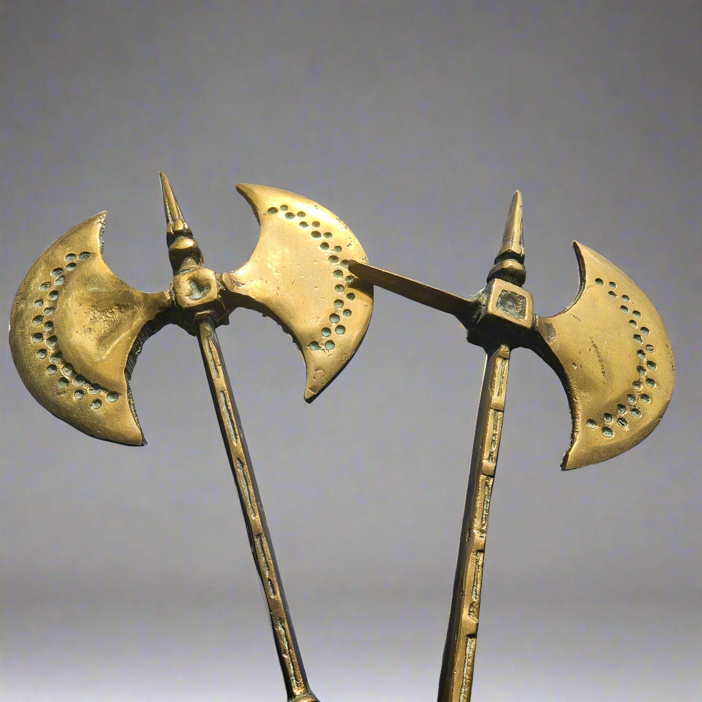 Pair Of Brass Battle Axes Antique Heavy Wall Decor Medieval Larp