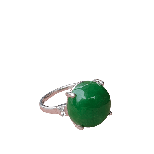 Jade And Diamond Ring 925 Sterling Silver Vivid Green Jewellery Gift