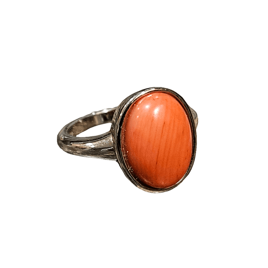 Sterling Silver Ring Beautiful Coral Cabouchon Vintage Boho Size O