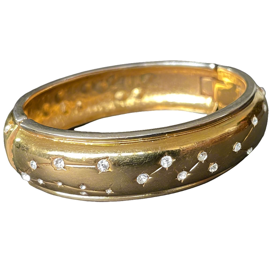 Starry Golden Bangle Vintage Designer Clamper Crystal Constellation