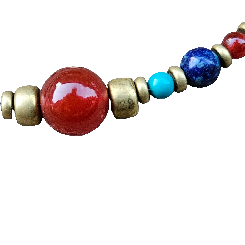 Egyptian Style Vintage Choker Lapis Lazuli Turquoise Brass Bronze Necklace Carnelian