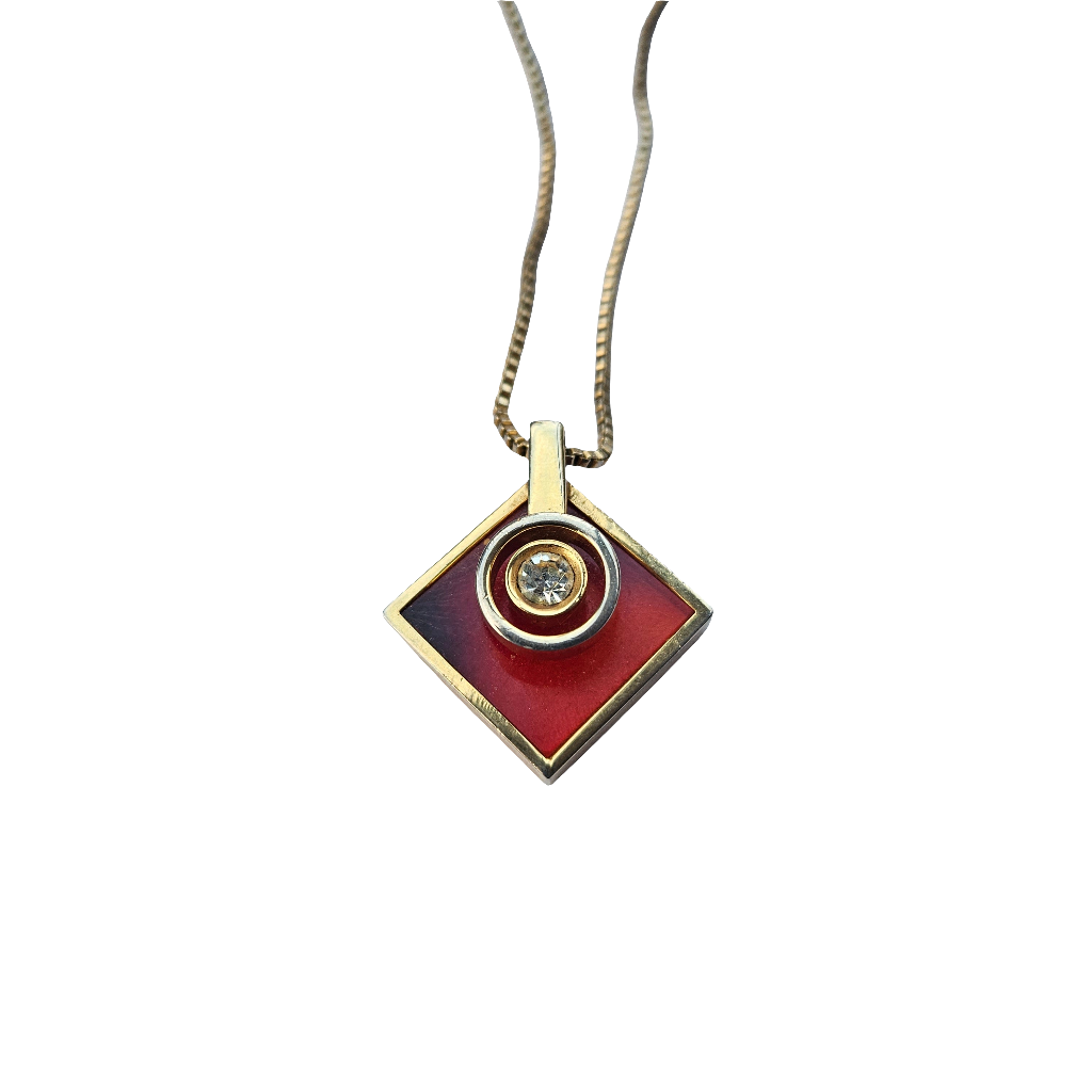 Retro Amber Colour Geometric Necklace Rhinestone Gold Pendant