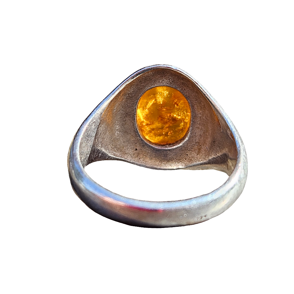 Hand Crafted Amber Ring Antique Sterling Silver Jewellery UK Size P