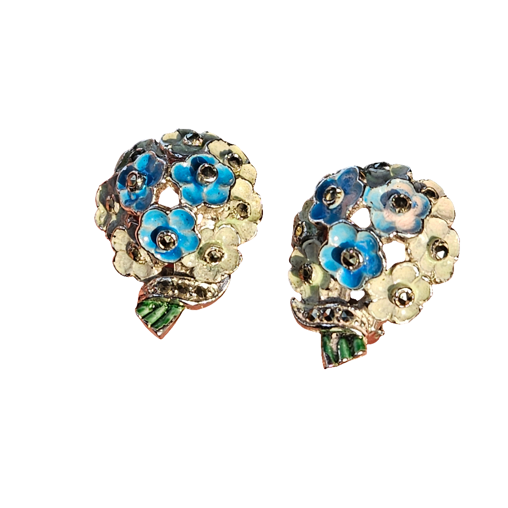 Cute Flower Bouquet Clip On Earrings Marcasite Jewellery Pretty Gift