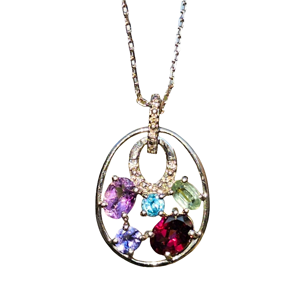 Sterling Silver Multi Gemstone Diamond Pendant Gemporia Necklace