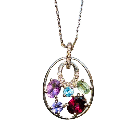 Sterling Silver Multi Gemstone Diamond Pendant Gemporia Necklace