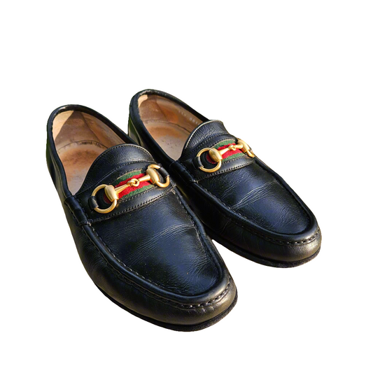 Genuine Gucci Horsebit Loafers Vintage Shoes Black Leather Size 39