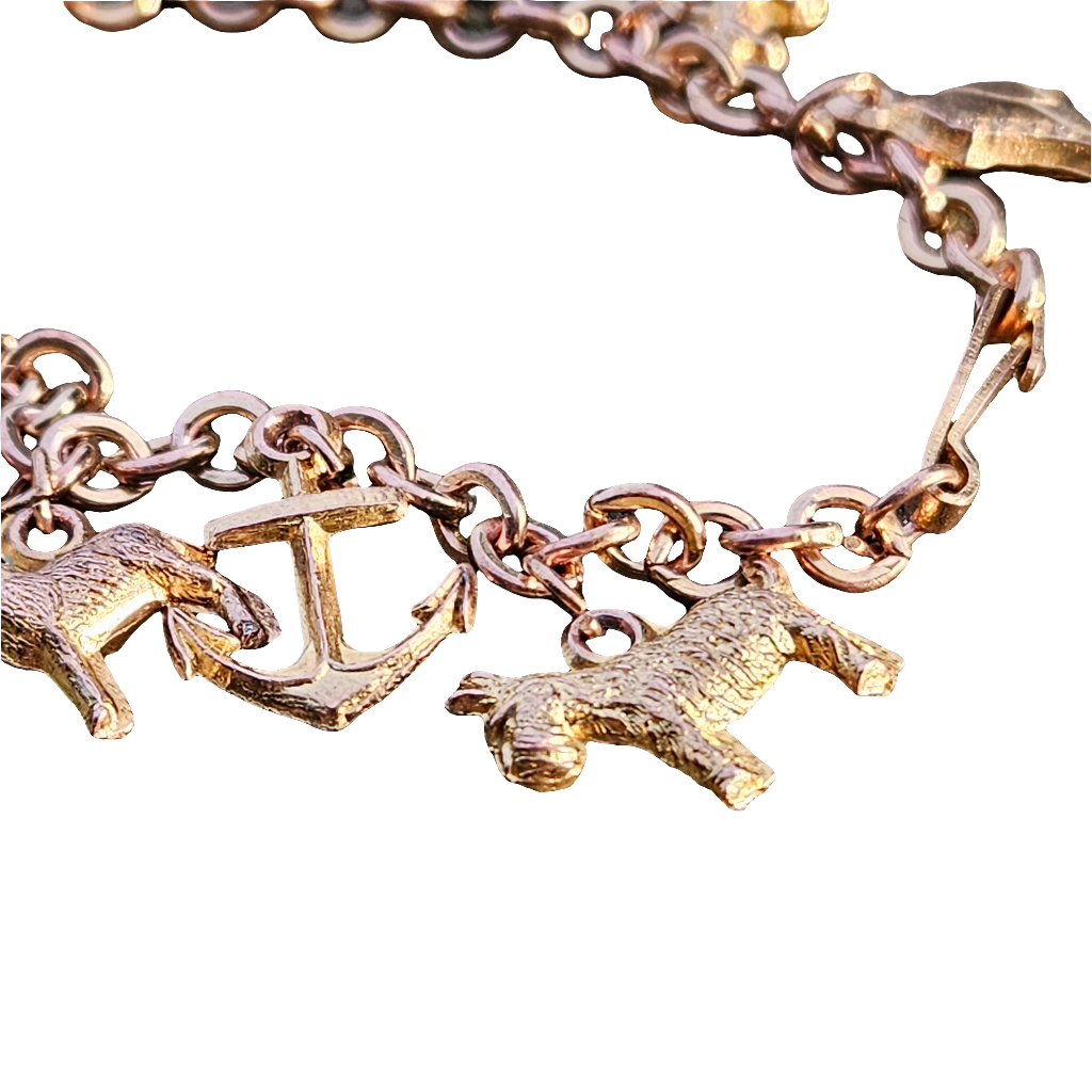 Cute Antique Copper Charm Bracelet 19cm Vintage Jewellery